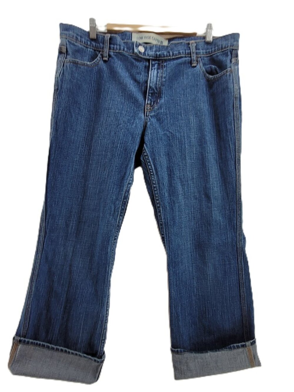 GAP Low Rise Capri Stretch Jeans Women's 16 Blue Cuffed Crop Pockets Vintage Y2K